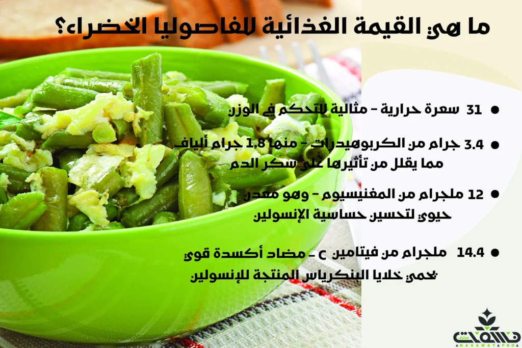فاصوليا خضراء هل ترفع السكر؟ 3 ما هي القيمة الغذائية للفاصوليا الخضراء ؟ فاصوليا خضراء هل ترفع السكر؟